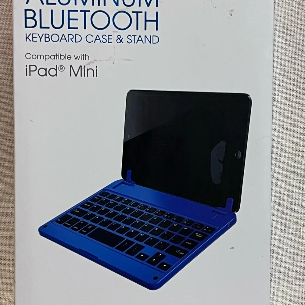 HYPE Blue Aluminum Bluetooth Keyboard Case and Stand Compatible with iPad Mini.